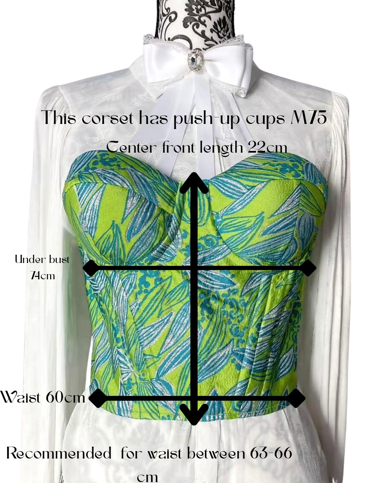 Corset Brocard Verde cu Inserții Argintii