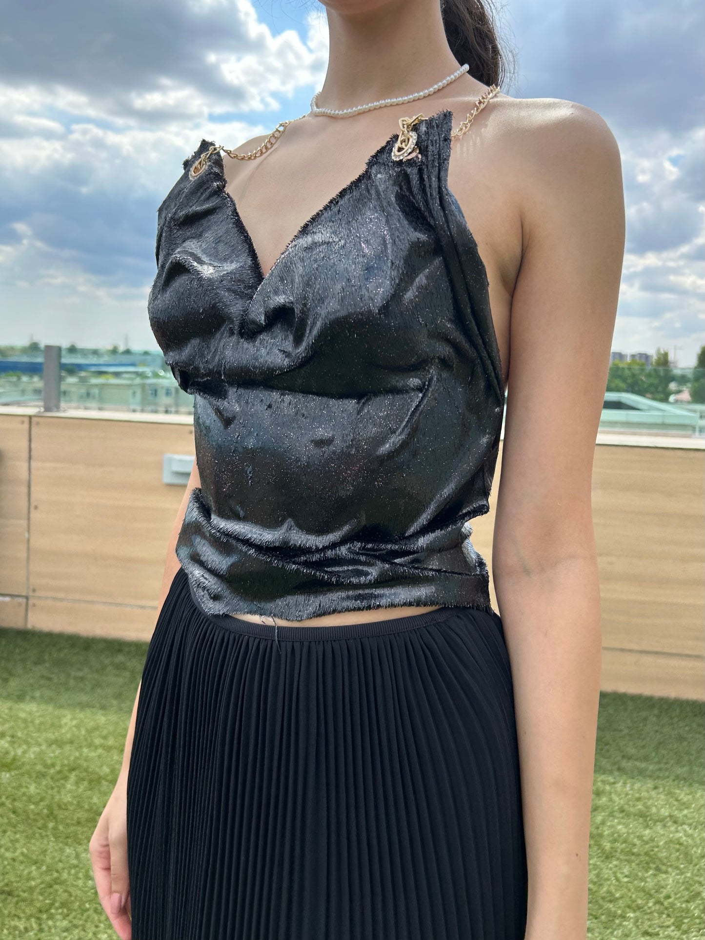 Black Shiny Corset top - Piesă Statement Unicat