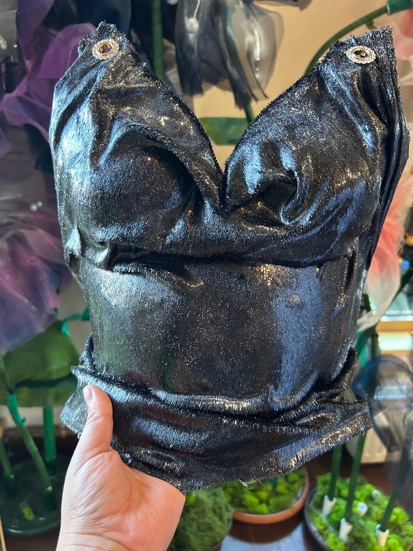 Black Shiny Corset top - Piesă Statement Unicat