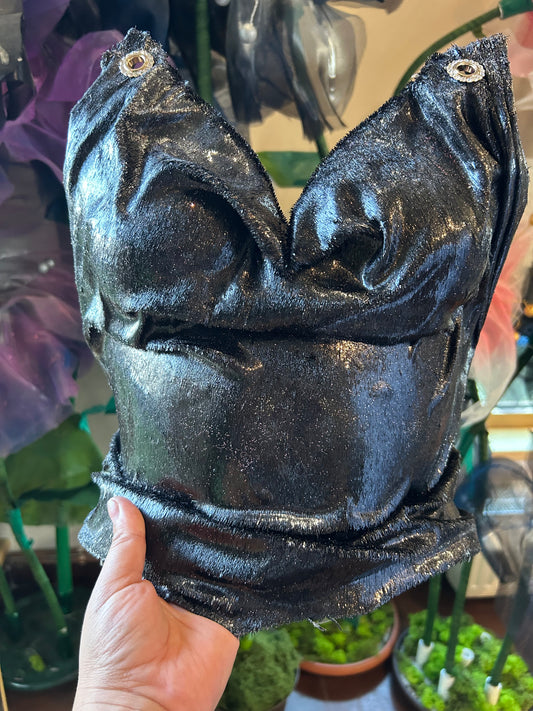 Black Shiny Corset top - Piesă Statement Unicat