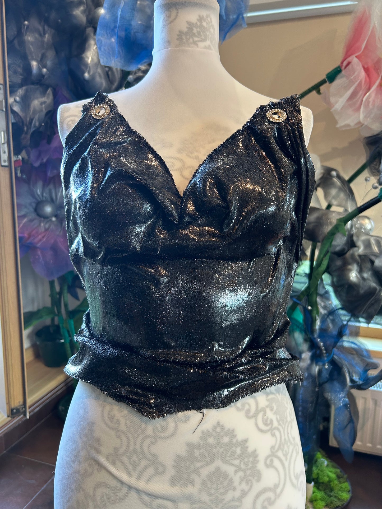 Black Shiny Corset top - Piesă Statement Unicat