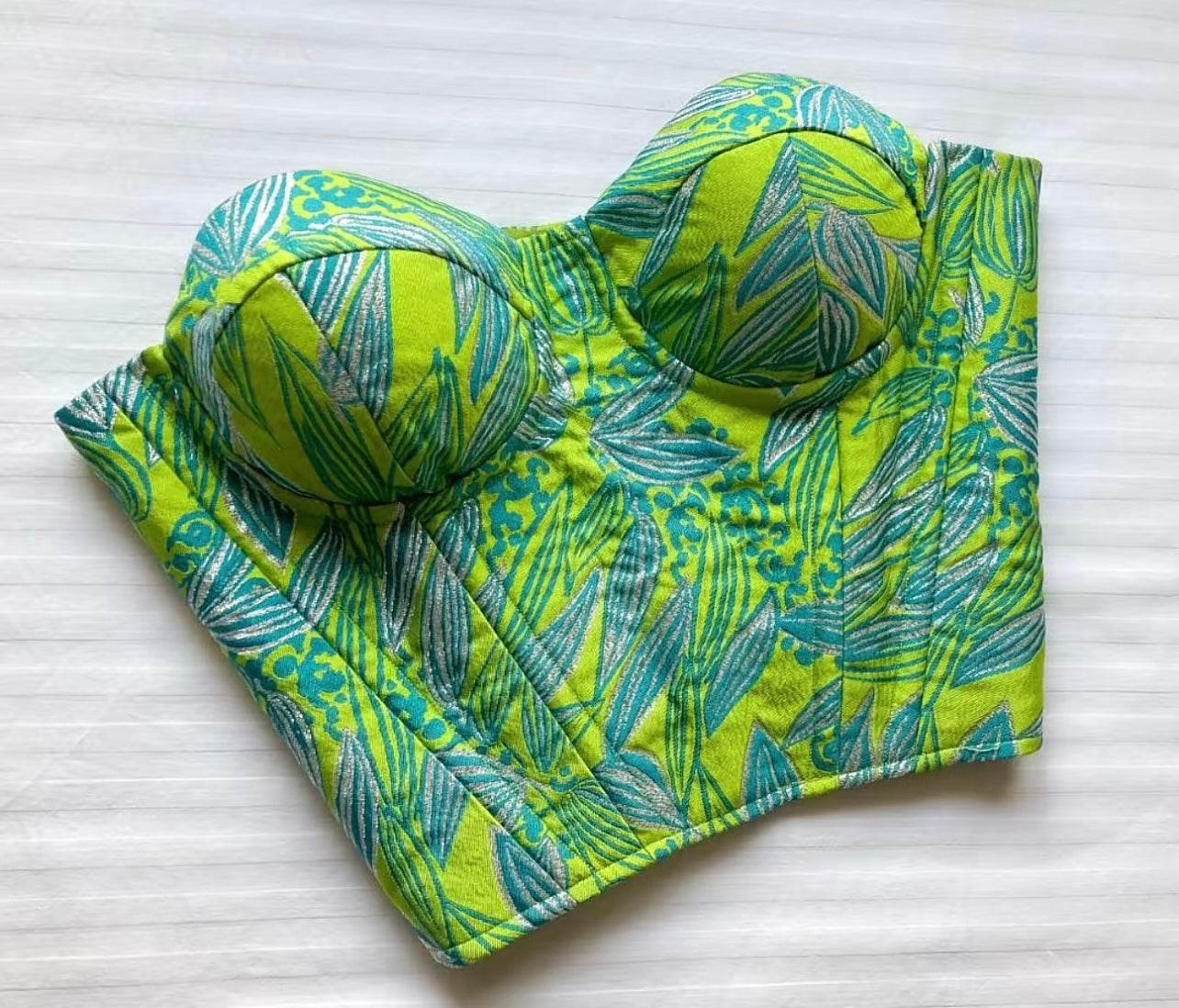 Corset Brocard Verde cu Inserții Argintii