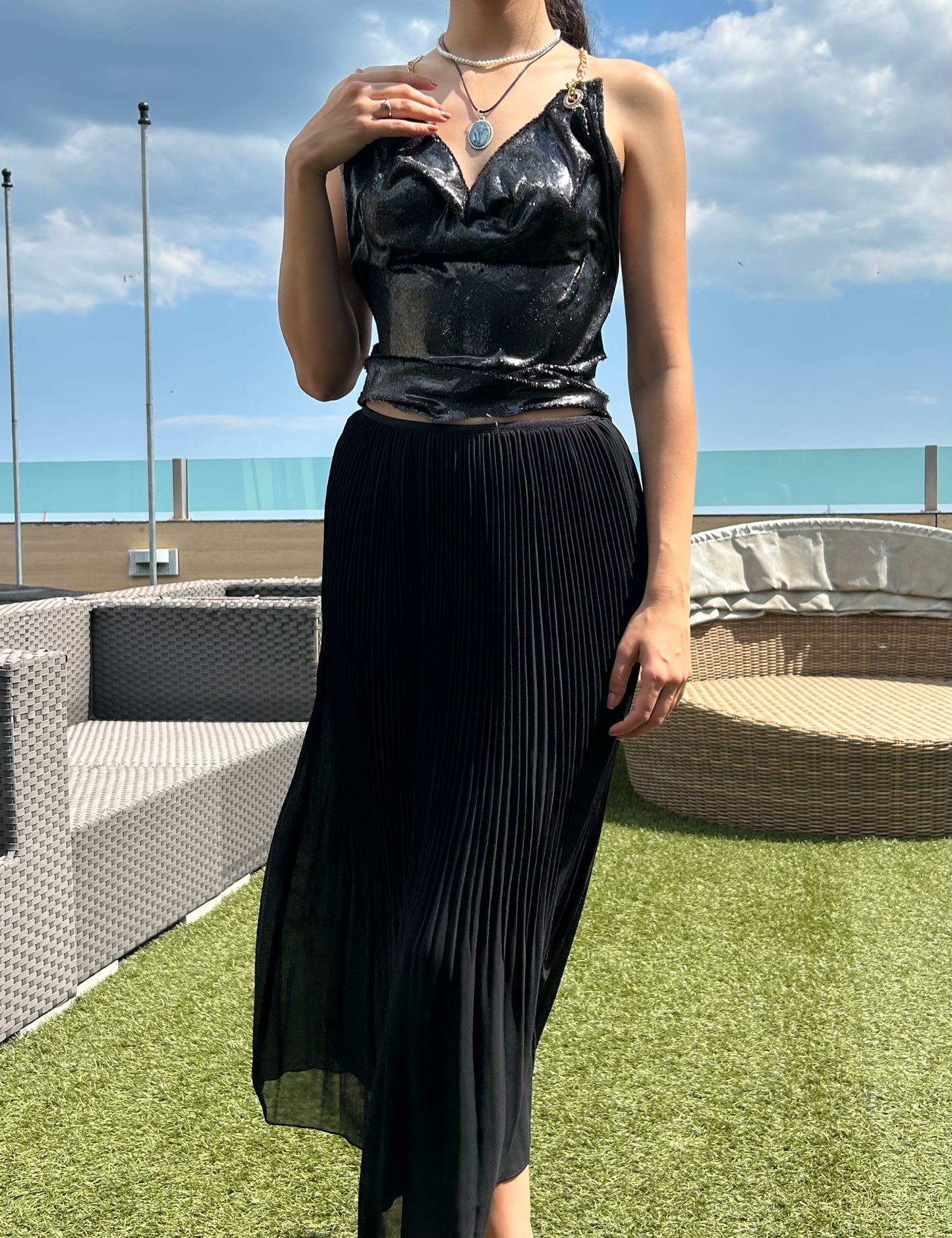 Black Shiny Corset top - Piesă Statement Unicat