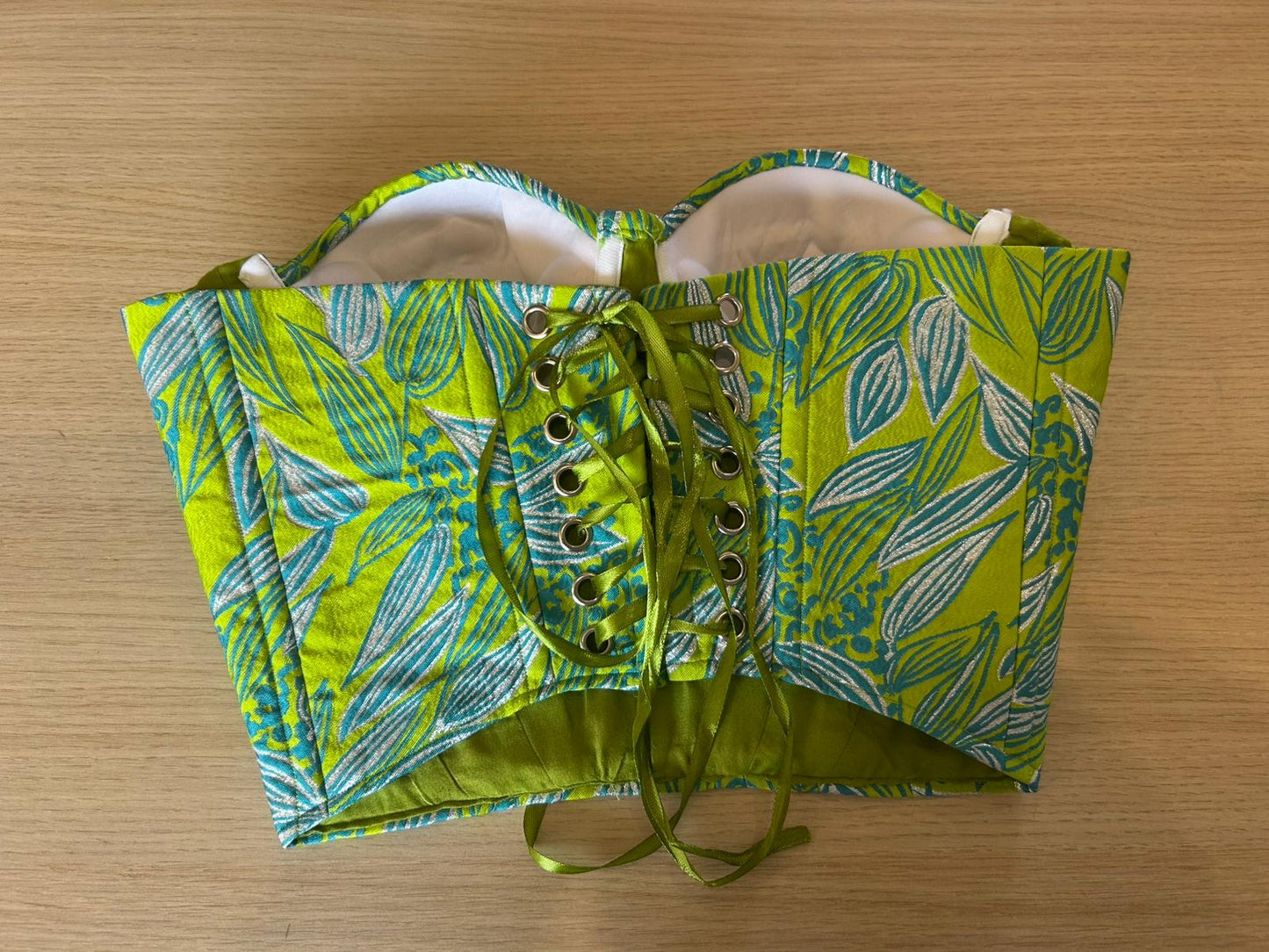 Corset Brocard Verde cu Inserții Argintii